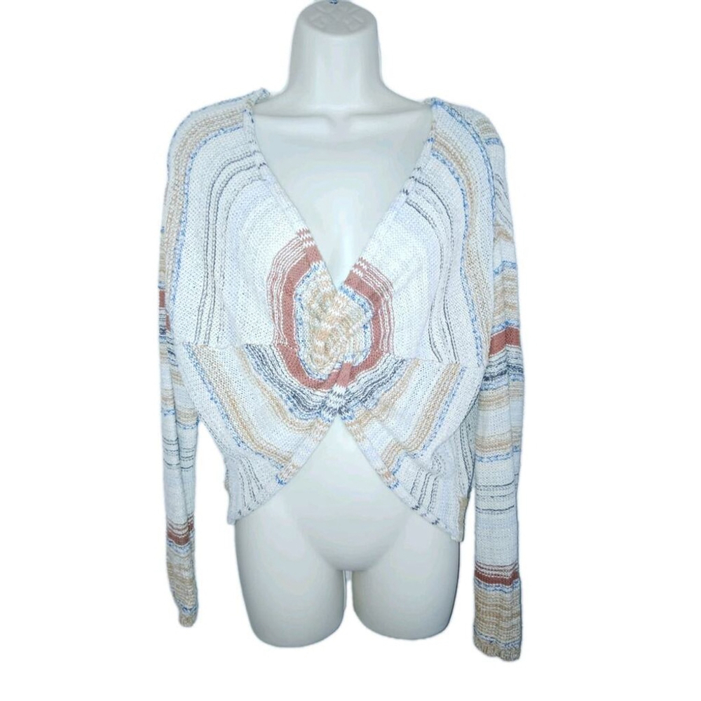 Crop Top XL Long Sleeved Knit Knot V Neck Sweater Striped Multicolor
